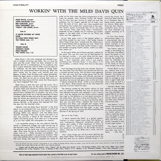 The Miles Davis Quintet : Workin' With The Miles Davis Quintet (LP, Album, Mono, RE)