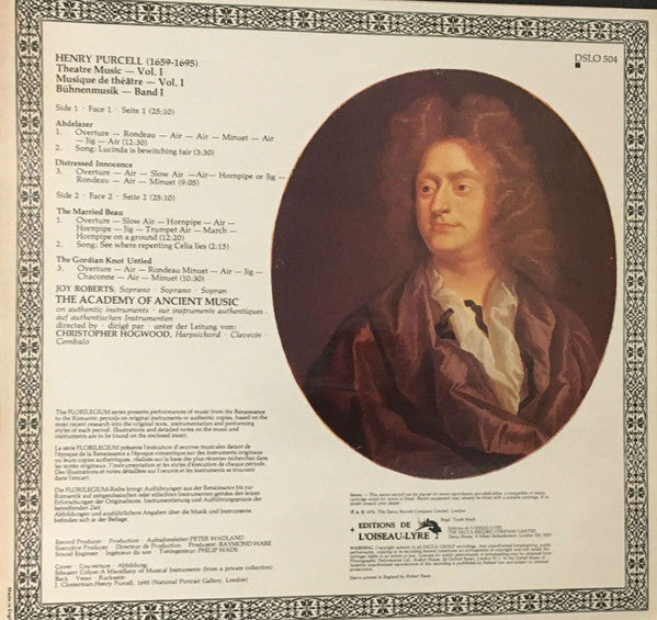 Henry Purcell - The Academy Of Ancient Music : Theatre Music Vol I (Abdelazer • Distressed Innocence • The Married Beau • The Gordian Knot Untied) (LP, Album)