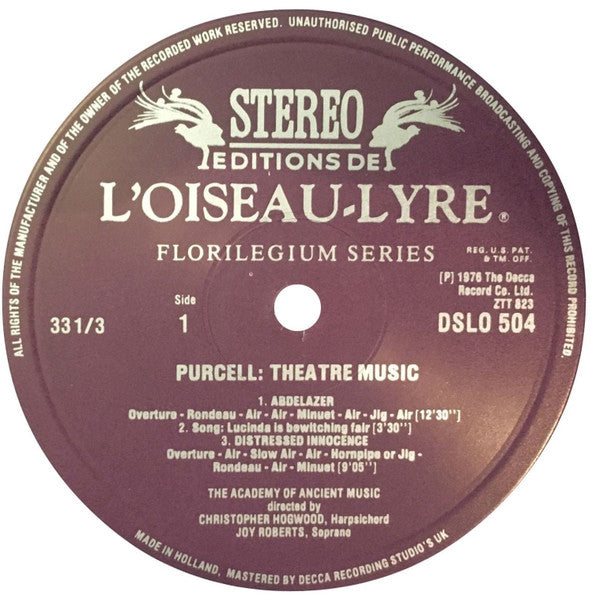 Henry Purcell - The Academy Of Ancient Music : Theatre Music Vol I (Abdelazer • Distressed Innocence • The Married Beau • The Gordian Knot Untied) (LP, Album)