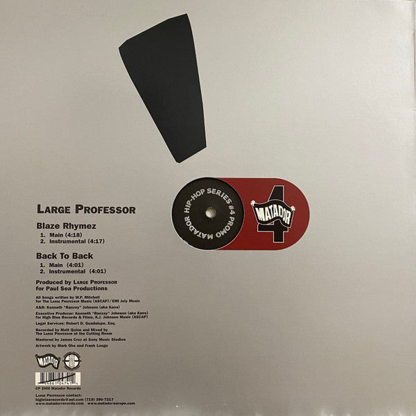 Large Professor : Blaze Rhymez / Back To Back (12", Single, Promo)