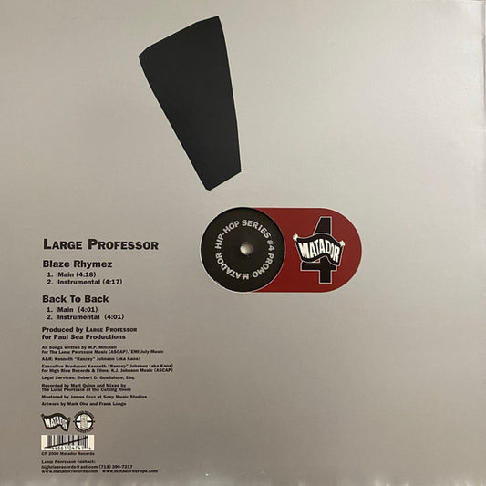 Large Professor - Blaze Rhymez / Back To Back vinyl record, 12" (Very Good Plus (VG+)) | Lulo Records