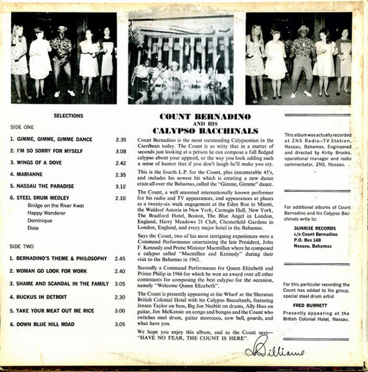 Count Bernadino - Count Bernadino At The Sheraton British Colonial vinyl record, LP (Very Good (VG)) | Lulo Records