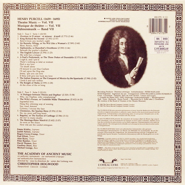 Henry Purcell - Emma Kirkby • Judith Nelson • Rogers Covey-Crump • David Thomas (9), The Academy Of Ancient Music, Christopher Hogwood : Theatre Music Vol. VII (LP)