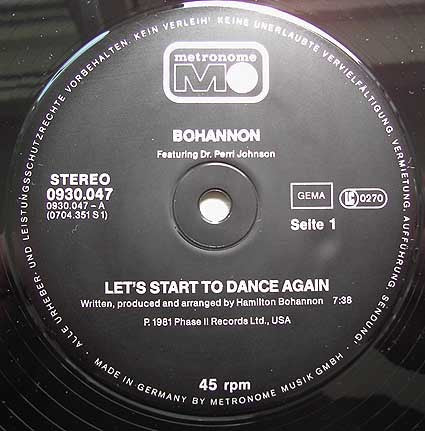 Hamilton Bohannon : Let's Start To Dance Again (Special Long Version) (12", Single)