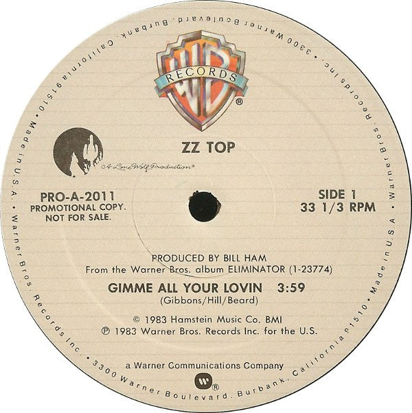 ZZ Top : Gimme All Your Lovin / Got Me Under Pressure (12", Promo)