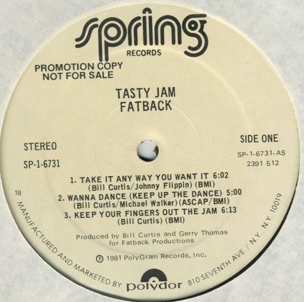 The Fatback Band : Tasty Jam (LP, Album, Promo)