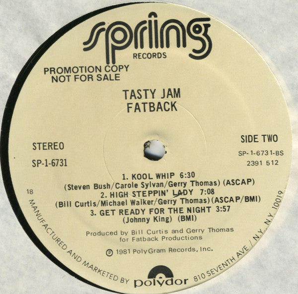 The Fatback Band : Tasty Jam (LP, Album, Promo)