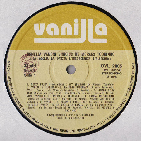 Ornella Vanoni - Vinicius De Moraes - Toquinho : La Voglia La Pazzia L'Incoscienza L'Allegria (LP, Album, Gat)