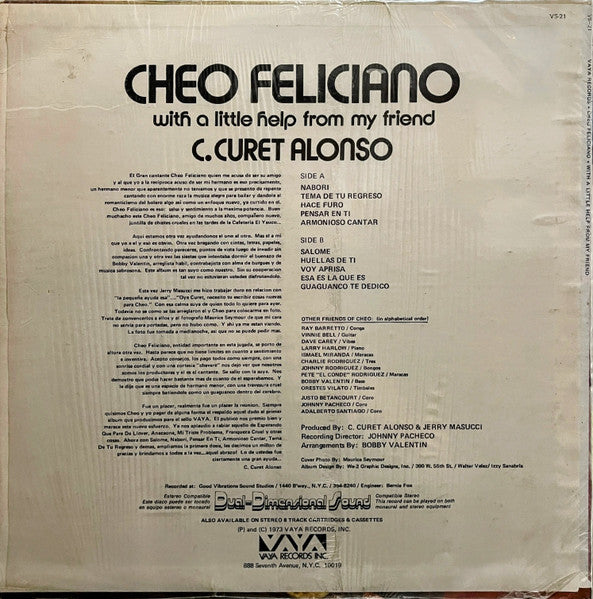 Cheo Feliciano : With A Little Help From My Friend (LP, Album)