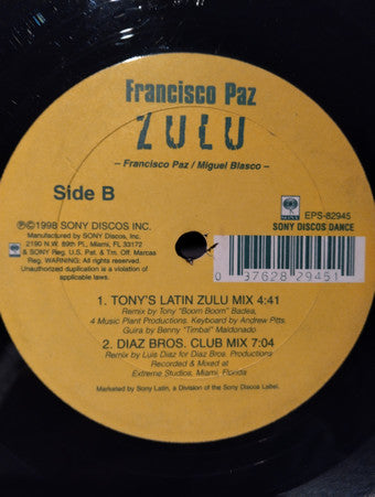 Francisco Paz / Miguel Blasco : ZULU  (12")