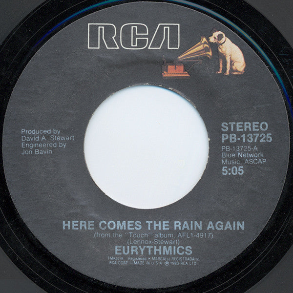 Eurythmics : Here Comes The Rain Again (Long Version) (7", Single, Styrene, Mon)