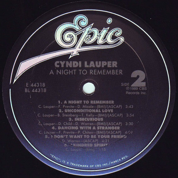 Cyndi Lauper : A Night To Remember (LP, Album)