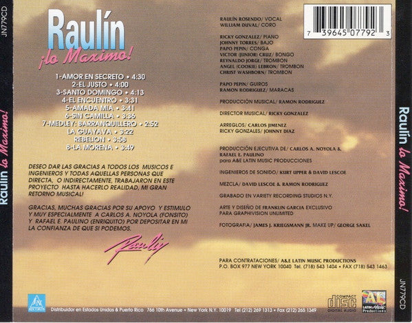 Raulin Rosendo : ¡Lo Maximo! ... El Sonero Del Pueblo (CD, Album)