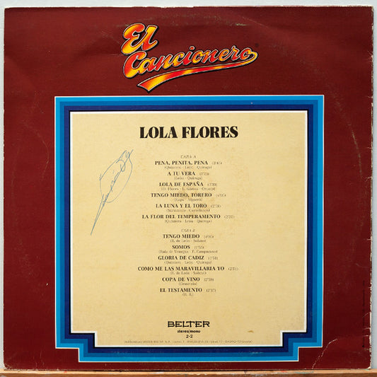 Lola Flores - El Cancionero vinyl record, LP (Near Mint (NM or M-)) | Lulo Records