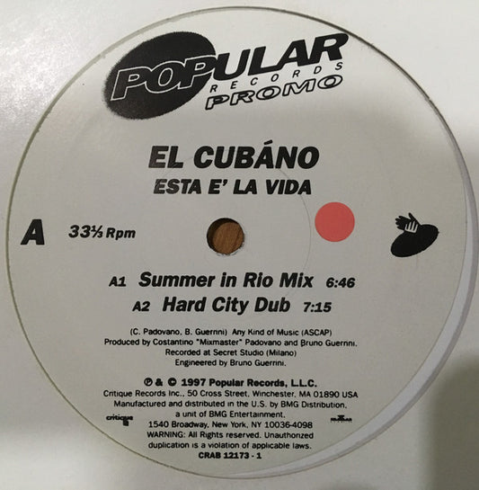 El Cubano : Esta E' La Vida (12", Promo)