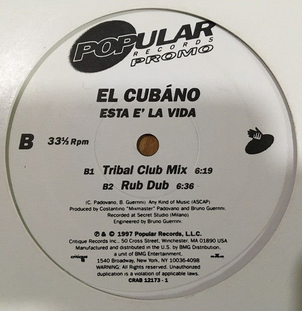 El Cubano : Esta E' La Vida (12", Promo)
