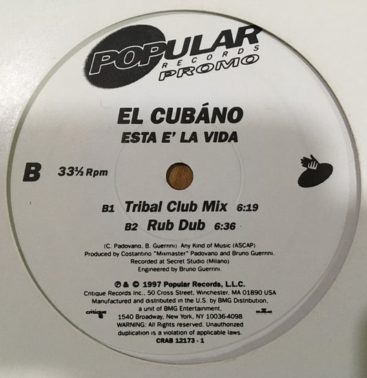El Cubano - Esta E' La Vida vinyl record, 12" (Very Good Plus (VG+)) | Lulo Records