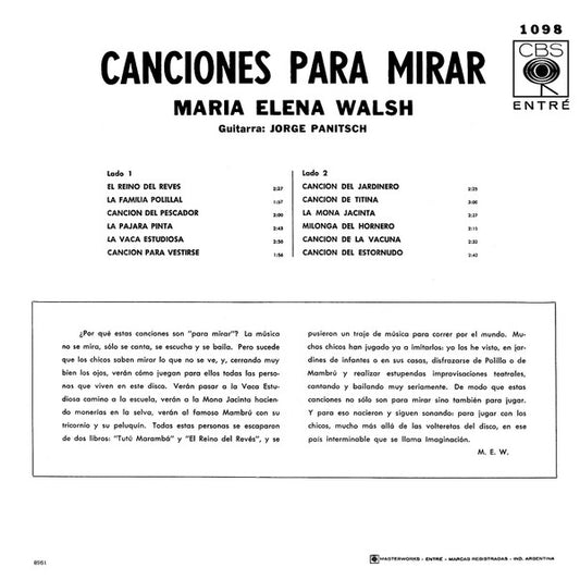 María Elena Walsh : Canciones Para Mirar (LP, Album)