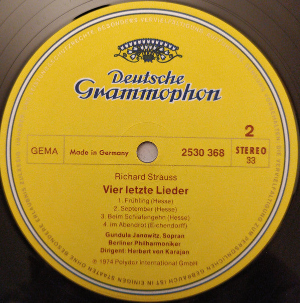 Richard Strauss - Gundula Janowitz • Berliner Philharmoniker • Herbert von Karajan : Tod Und Verklärung / Vier Letzte Lieder (LP)