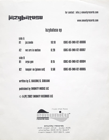 Lazybatusu : Lazybatusu EP (12", EP, Promo)