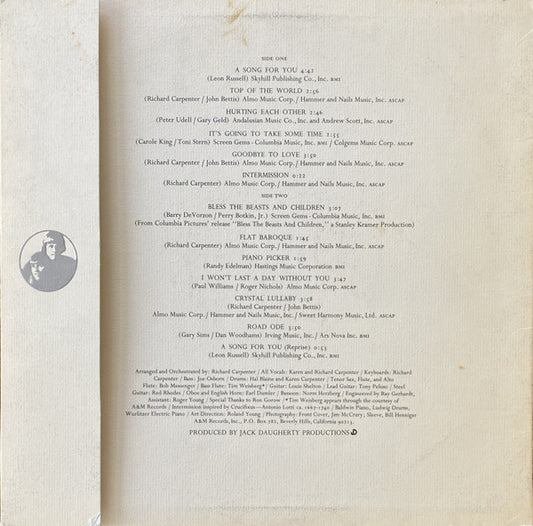 Carpenters - A Song For You vinyl record, LP (Near Mint (NM or M-)) | Lulo Records