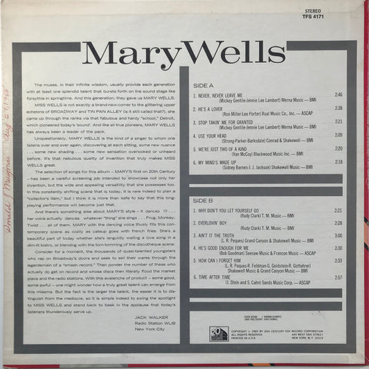 Mary Wells : Mary Wells (LP, Album)