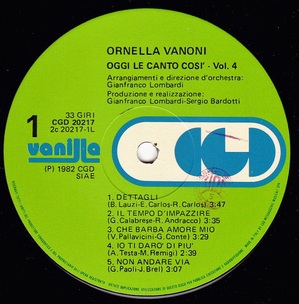 Ornella Vanoni : ”Oggi Le Canto Così” N.4 - Raccolta Di Successi (LP, Album)