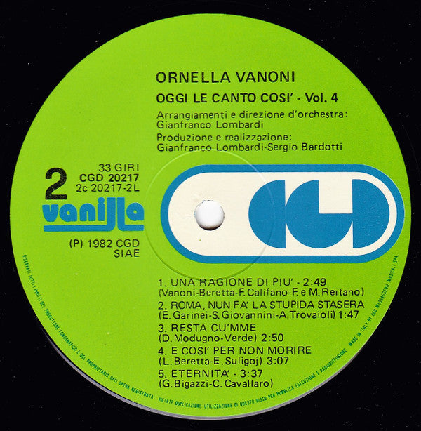 Ornella Vanoni : ”Oggi Le Canto Così” N.4 - Raccolta Di Successi (LP, Album)
