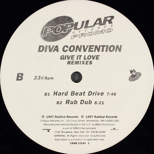 Diva Convention - Give It Love (Remixes) vinyl record, 12" (Very Good Plus (VG+)) | Lulo Records