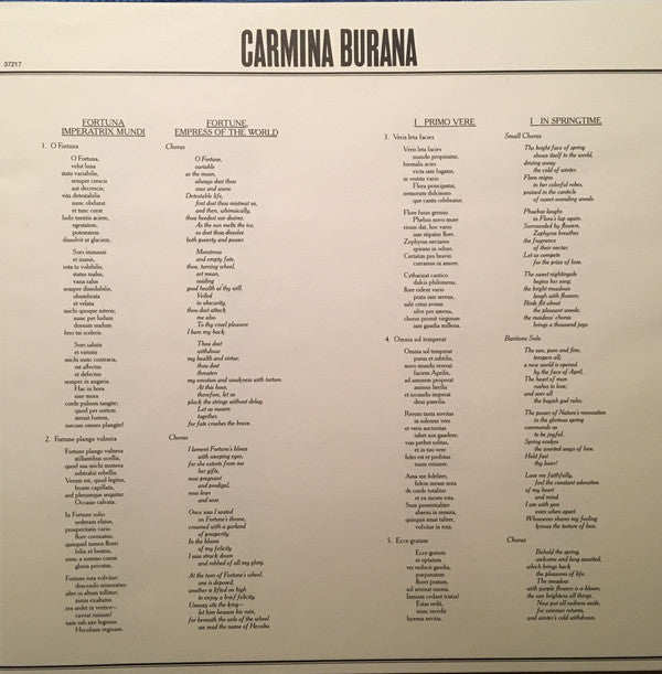 Carl Orff : Eugene Ormandy, The Philadelphia Orchestra, Janice Harsanyi, Rudolf Petrak, Harve Presnell, The Rutgers University Choir, F. Austin Walter : Carmina Burana (LP, Album)