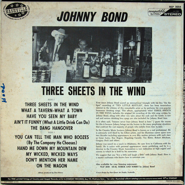 Johnny Bond : Three Sheets In The Wind (LP, Album)