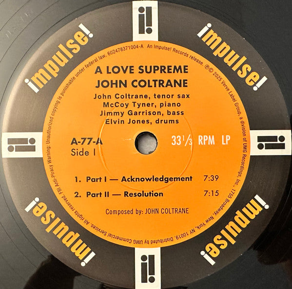 John Coltrane : A Love Supreme (LP, Album, Mono, RE, Gat)
