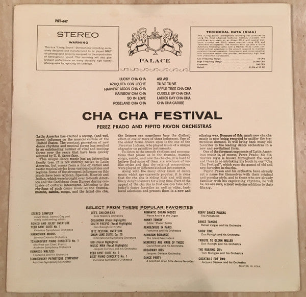 Perez Prado And His Orchestra / Pepito Pavon Orchestra : Cha-Cha Festival (LP, Album)