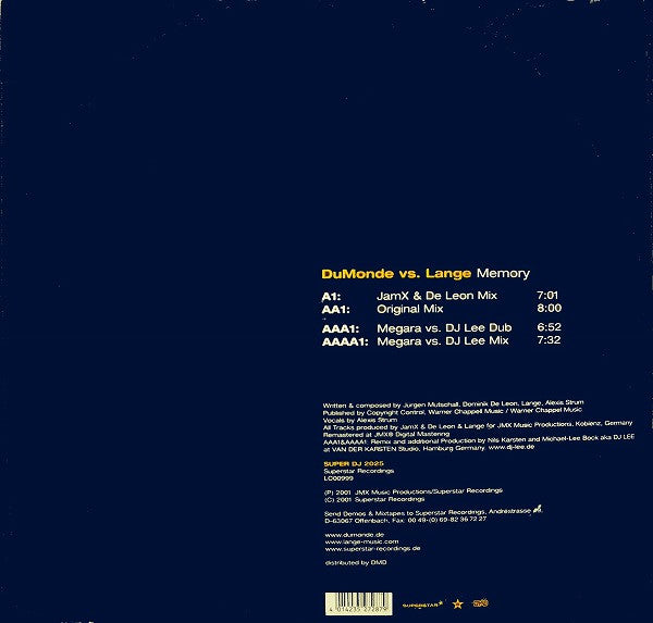 DuMonde Vs. Lange : Memory (12", Dis)