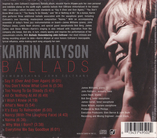 Karrin Allyson - Ballads: Remembering John Coltrane vinyl record, CD (Near Mint (NM or M-)) | Lulo Records