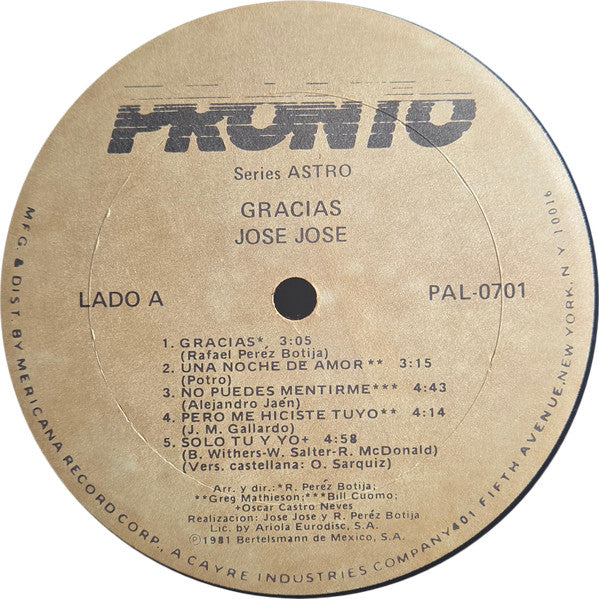 José José : Gracias (LP, Album)