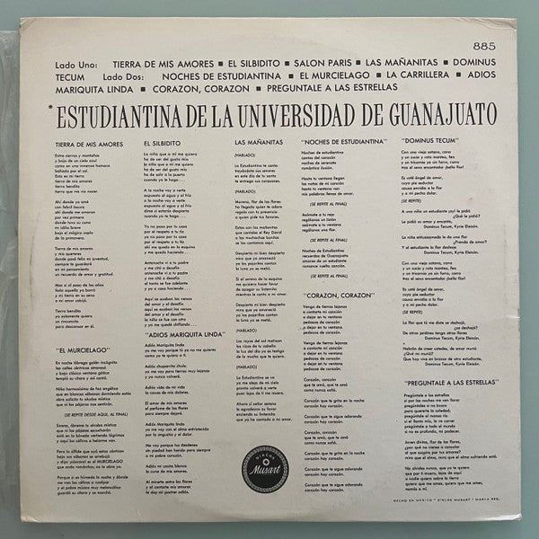 Estudiantina De La Universidad De Guanajuato : Estudiantina De La Universidad De Guanajuato (LP, Album, Mono)
