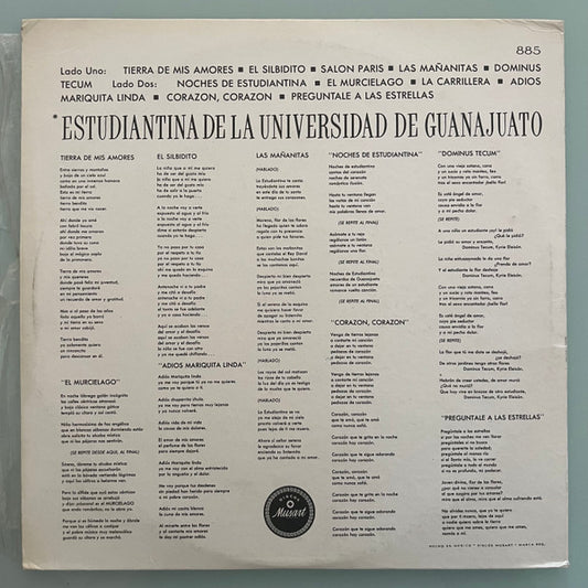 Estudiantina De La Universidad De Guanajuato - Estudiantina De La Universidad De Guanajuato vinyl record, LP (Very Good Plus (VG+)) | Lulo Records
