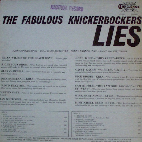 The Fabulous Knickerbockers* : Lies (LP, Album, Mono, Promo)
