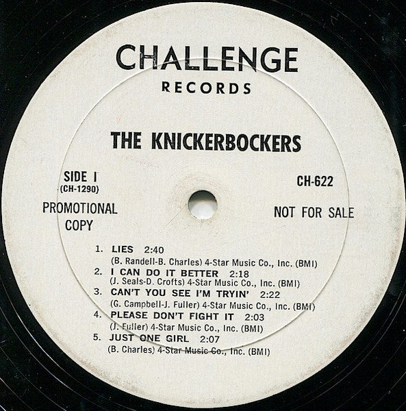 The Fabulous Knickerbockers* : Lies (LP, Album, Mono, Promo)