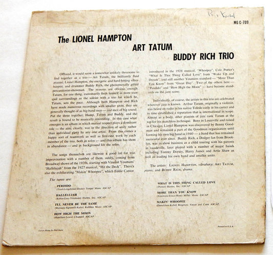 Lionel Hampton / Art Tatum / Buddy Rich - The Lionel Hampton-Art Tatum-Buddy Rich Trio vinyl record, LP (Very Good (VG)) | Lulo Records