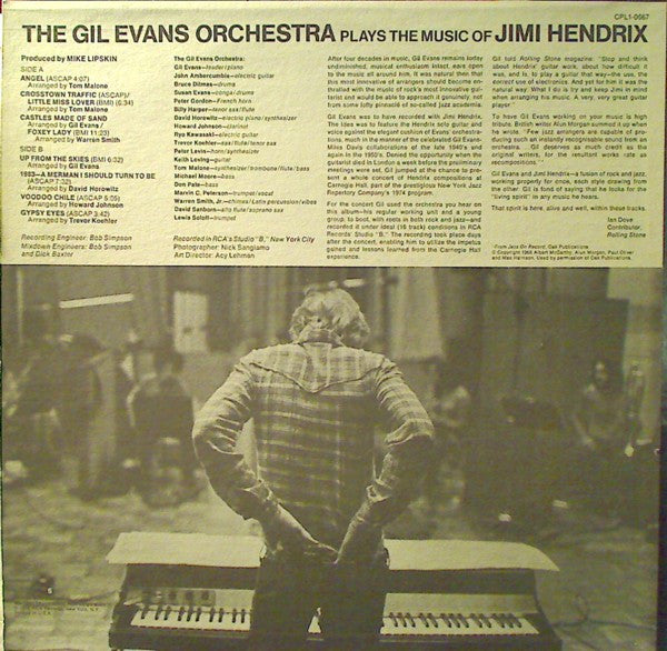 Gil Evans And His Orchestra : Plays The Music Of Jimi Hendrix (LP, Album, Ind)
