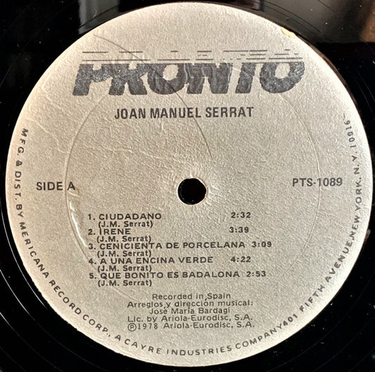 Joan Manuel Serrat - Joan Manuel Serrat vinyl record, LP (Near Mint (NM or M-)) | Lulo Records