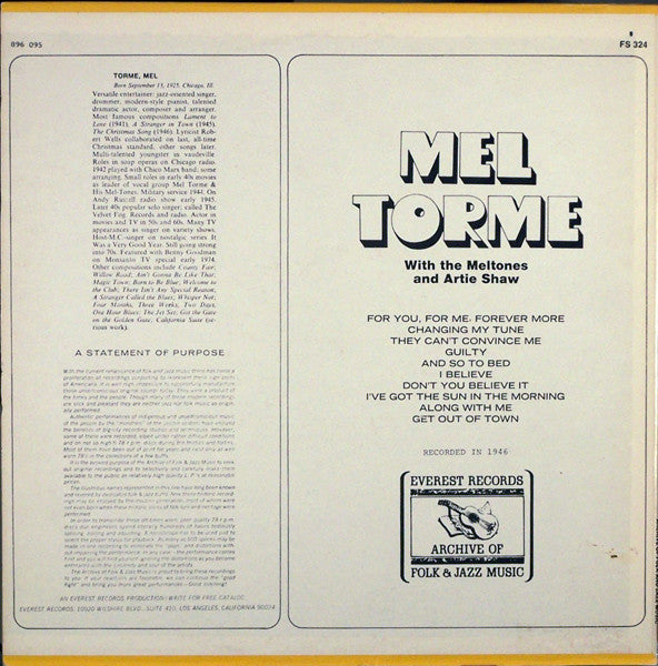 Mel Tormé With The Mel-Tones And Artie Shaw : Mel Torme With The Meltones And Artie Shaw (LP, Comp)