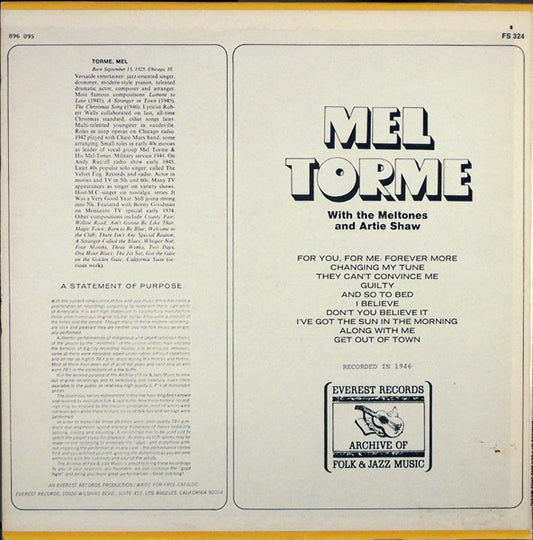 Mel Tormé With The Mel-Tones And Artie Shaw - Mel Torme With The Meltones And Artie Shaw vinyl record, LP (Near Mint (NM or M-)) | Lulo Records