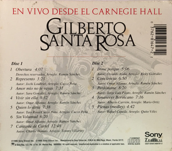 Gilberto Santa Rosa : En Vivo Desde El Carnegie Hall (2xCD, Album)