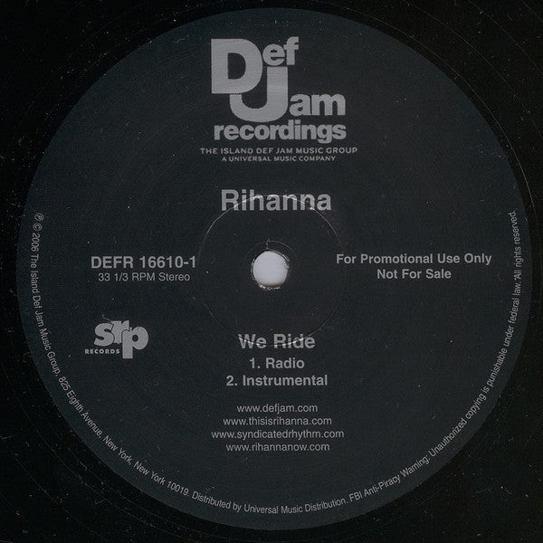Rihanna : We Ride (12", Single, Promo)