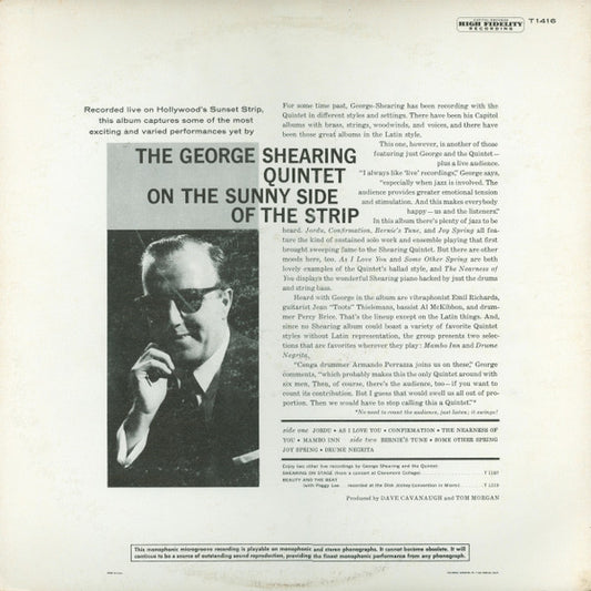 The George Shearing Quintet - On The Sunny Side Of The Strip vinyl record, LP (Very Good Plus (VG+)) | Lulo Records
