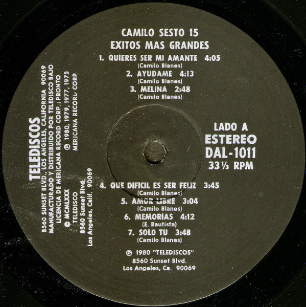 Camilo Sesto : 15 Exitos Mas Grandes (LP, Comp)