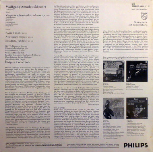 Wolfgang Amadeus Mozart — London Symphony Orchestra And London Symphony Chorus, Sir Colin Davis - Vesperae Solennes De Confessore K.339 / Exsultate Jubilate K.165 / Kyrie K.341 / Ave Verum Corpus K.618 vinyl record, LP (Near Mint (NM or M-)) | Lulo Records